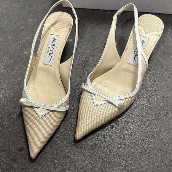 Jimmy Choo Shoes - Jimmy Choo Amita 45 Slingback Pump Heels Natural & Latte